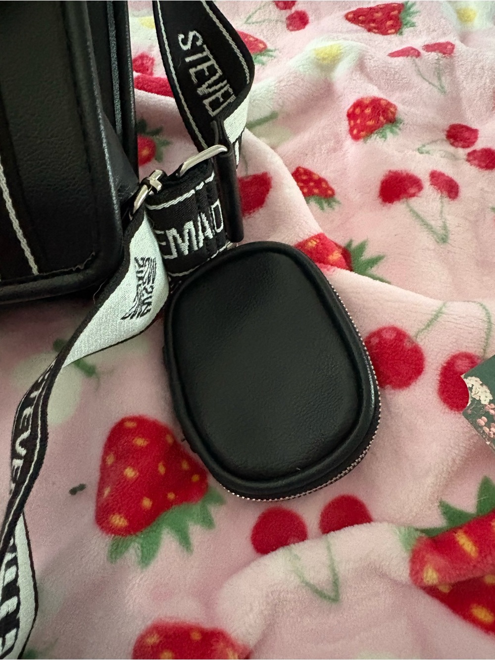 Steve Madden Black Crossbody Tote with White Branded Strap - Picture 3 of 5
